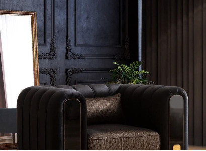 Schwarzer Sessel Ohrensessel Luxus Design Wohnzimmer Einsitzer Modern